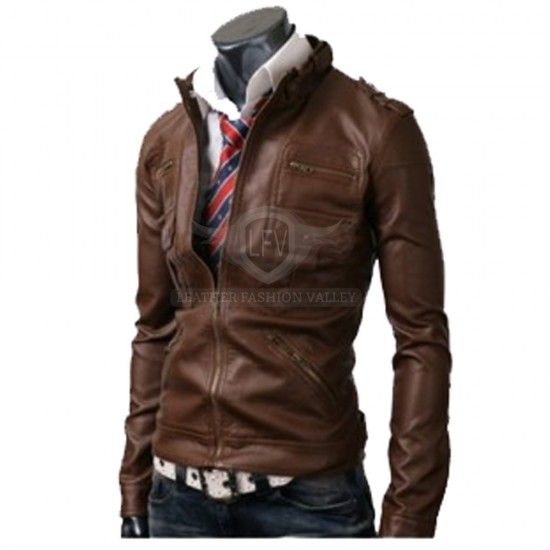 Designer Brown Slim Fit Leather Jacket