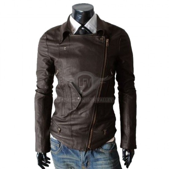 Multi Pocket Slim Fit Brown Rider Leather Jacket