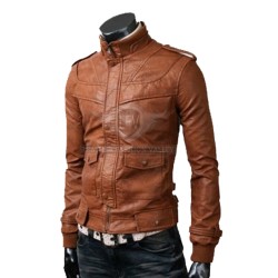 Light Brown Double Pocket Slim Fit Leather Jacket Light Brown Double Pocket Slim Fit Leather Jacket