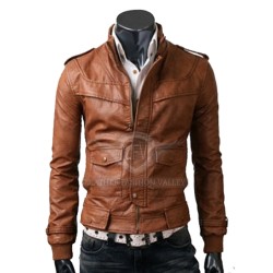 Light Brown Double Pocket Slim Fit Leather Jacket Light Brown Double Pocket Slim Fit Leather Jacket