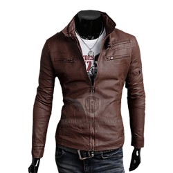 Brown Multi Pocket Slim Fit Leather Jacket Brown Multi Pocket Slim Fit Leather Jacket