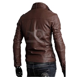 Brown Multi Pocket Slim Fit Leather Jacket Brown Multi Pocket Slim Fit Leather Jacket