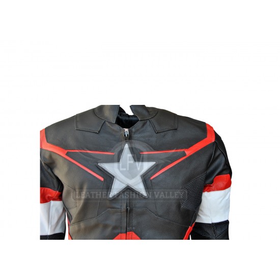 Avengers Age Of Ultron Costume Black Red Captain America Leather Jacket