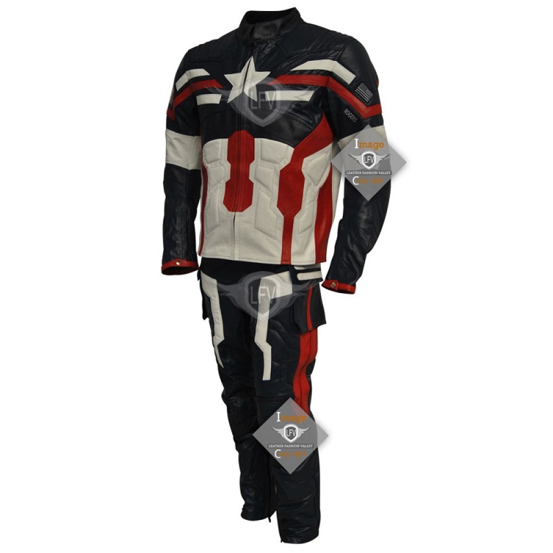 Captain America Leather Motorcycle Suit - FREE SHIPPING