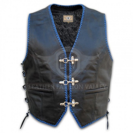 Trendy Men Black/Blue Western Leather Vest