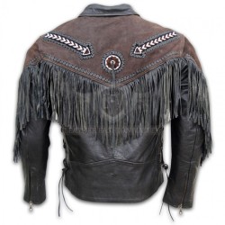 Men Black & Brown With Fringe Leather Jacket Men Black & Brown With Fringe Leather Jacket