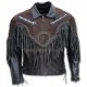 Men Black & Brown With Fringe Leather Jacket
