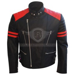 Fight Club Movie Black & Red Stripe Leather Jacket Fight Club Movie Black & Red Stripe Leather Jacket