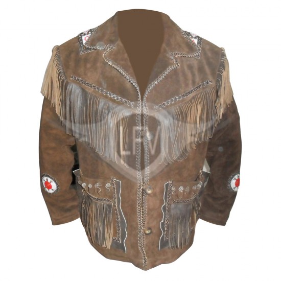 Mens Suede Leather Western Style Jacket