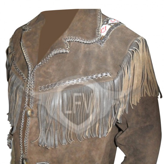 Mens Suede Leather Western Style Jacket