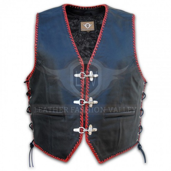Designer Men Black/Red Western Leather Vest