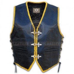 Mega Sale Black/Yellow Western Leather Vest