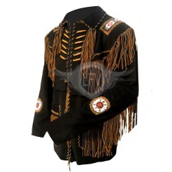 Mens Leather Western Jacket With Fringe, Bone & Beads Mens Leather Western Jacket With Fringe, Bone & Beads