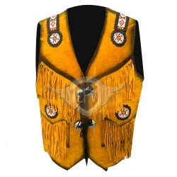 Men Classic Yellow Western Leather Vest