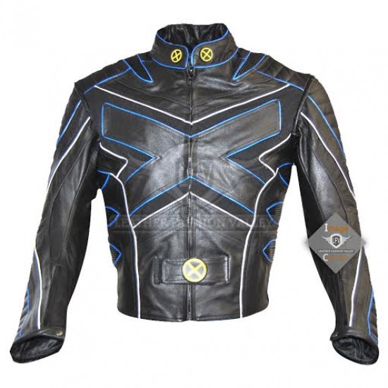 Xmen 3 Wolverine Leather Jacket with Blue Piping