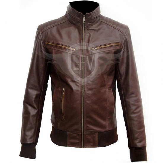 Elegant Look Brown 2 Pocket Leather Jacket