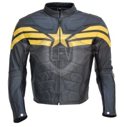 Captain America Winter Soldier Black Yellow Leather Jacket  Captain America Winter Soldier Black Yellow Leather Jacket